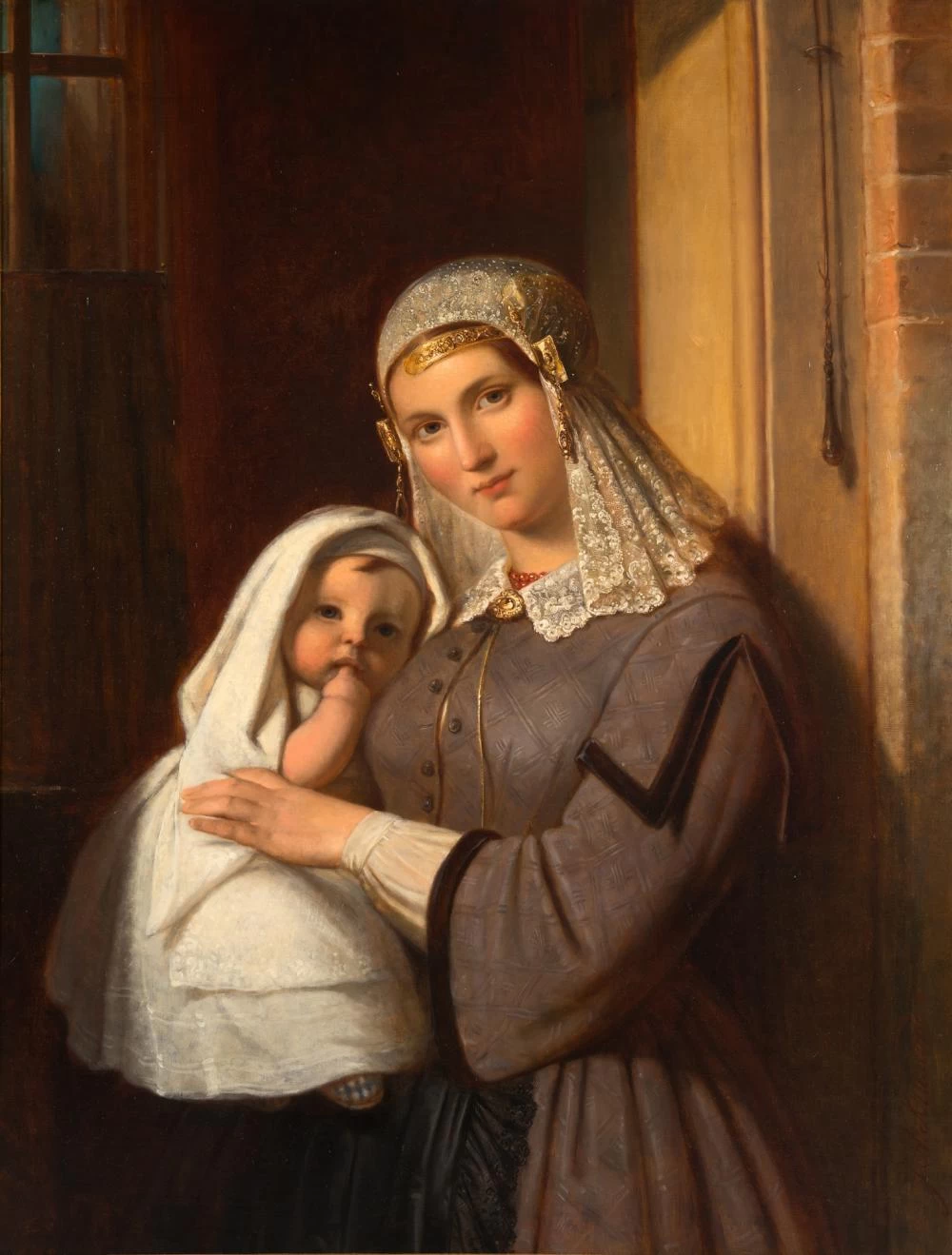 Ritratto di una distinta signora frisone con bambino